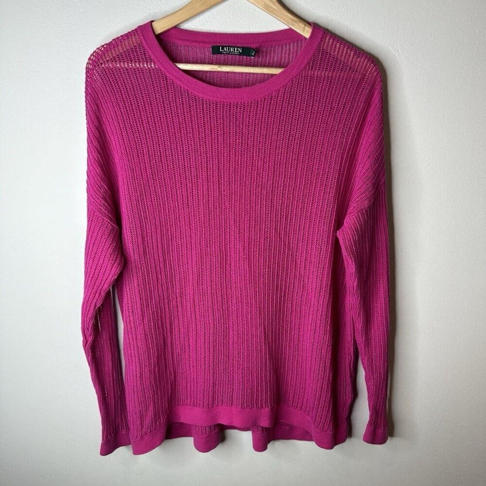 Lauren‎ Ralph Lauren Sweater Womens Sz M Pink Chunky Slinky Top Barbie Feminine